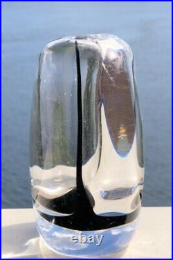 Signed VICKE LINDSTRAND KOSTA BODA Vase Solid Clear Glass, Black Stripe, 1950's