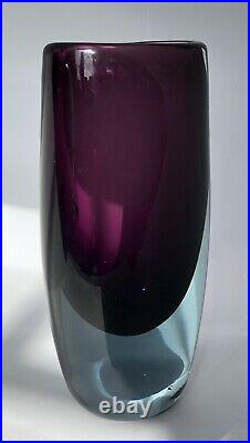 Signed VICKE LINDSTRAND KOSTA BODA Vase Sommerso Thick Wall Glass, 1950's, H 8