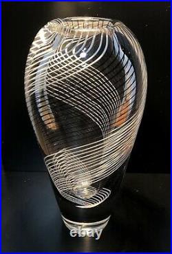 Signed VICKE LINDSTRAND KOSTA BODA Vase Swirl Stripes Mid Century Glass, H9-10