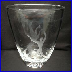 Signed Vintage MCM Kosta Vicke Lindstrand Large Etched Glass Vase Horse & Man