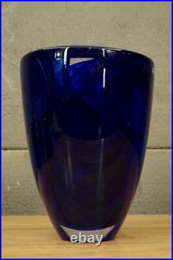 Studio Art Glass KOSTA BODA Atoll Sweden Cobalt Blue Anna Ehrner Flower Vase