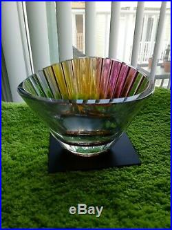 Stunning Kosta Boda Vase Bowl Goran Warff Signed Ribbed Color Rainbow Colorful