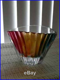 Stunning Kosta Boda Vase Bowl Goran Warff Signed Ribbed Color Rainbow Colorful