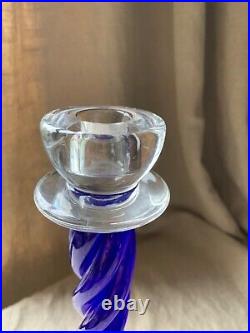 Stunning Pair Kosta Boda Cobalt Blue Art Glass Candlestick A. Wahlstrom Sweden