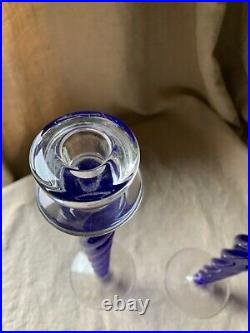 Stunning Pair Kosta Boda Cobalt Blue Art Glass Candlestick A. Wahlstrom Sweden
