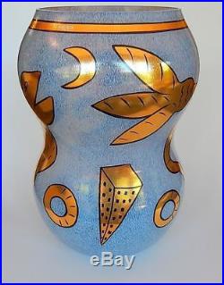 Ulrica Hydman-Vallien Kosta Boda Tall Glass Vase Gold Sea Creatures 1994