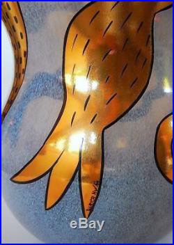 Ulrica Hydman-Vallien Kosta Boda Tall Glass Vase Gold Sea Creatures 1994