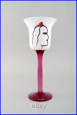 Ulrica Hydman Vallien for Kosta Boda. Hand-painted wine glass in art glass