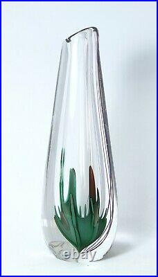 Unique Signed VICKE LINDSTRAND KOSTA BODA Vase Stripes, Seaweed Art Glass, H 10