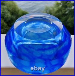VICKE LINDSTRAND KOSTA BODA Bowl Blue Circle Decor Solid Art Crystal Signed 1960