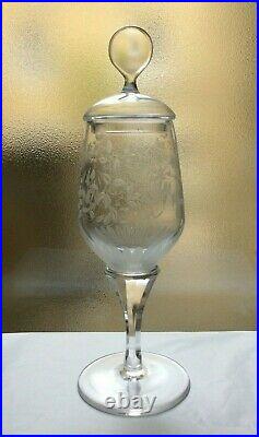VICKE LINDSTRAND KOSTA Cut & Etched Glass Floral Pattern Lidded Vase Candy Jar