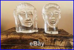VINTAGE Erik Hoglund signed Pukeberg Glassworks Man Woman Sculptures, c. 1980