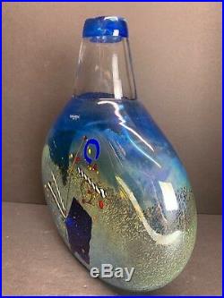 VTG Kosta Boda Bertil Vallien Turquoise Satellite Blue Art Glass Vase 12 Tall