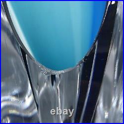 Vase Art Glass Kosta Boda Goran Warff Signed Vintage Clear Cobalt Blue Sweden