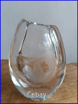 Vicke Lindstrand Crystal Vase (1904-1983) Signed Kosta Boda Woman in Bath