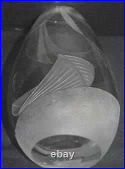 Vicke Lindstrand Etched Kosta Crystal/Glass Vase, Fishing Subject