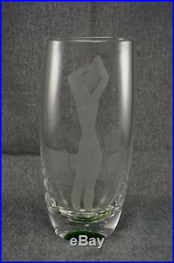 Vicke Lindstrand KOSTA Glass NUDE WOMAN Etched VASE 8 Elliptical Mid Century