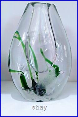 Vicke Lindstrand for Kosta Seaweed and Fish Art Glass Vase 1960's MCM 42349