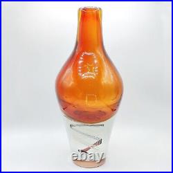 Vintage 1970s Kosta Boda Klas-Goran Tinback Swirl Orange Art Glass 12.5 Vase