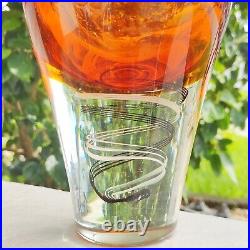 Vintage 1970s Kosta Boda Klas-Goran Tinback Swirl Orange Art Glass 12.5 Vase