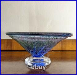 Vintage 1970s Mid-Century Signed Warff Kosta Boda Purple Art Glass Pedestal Bowl