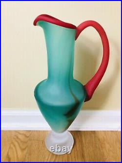 Vintage 1989 KOSTA BODA Art Glass Pitcher Vase Unique Bold 15 Tall Excellent