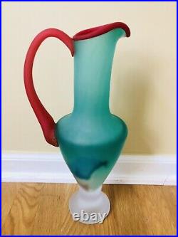 Vintage 1989 KOSTA BODA Art Glass Pitcher Vase Unique Bold 15 Tall Excellent