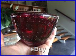 Vintage 60s Vicke Lindstrand Bubble Encased Vase / Bowl in Red for Kosta Sweden