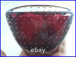 Vintage 60s Vicke Lindstrand Bubble Encased Vase / Bowl in Red for Kosta Sweden