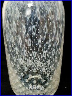 Vintage Boda Bertil Vallien White Bubbled Control Red Lip 8' Art Glass Vase