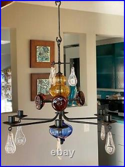 Vintage Erik Hoglund Boda Hanging Glass Chandelier Teardrop Pendants +