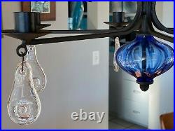 Vintage Erik Hoglund Boda Hanging Glass Chandelier Teardrop Pendants +