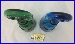 Vintage Green & Blue Eric Hoglund Studio Glass Neiman Marcus Face Decanters