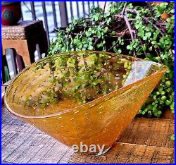 Vintage Kosta Boda Art Glass Amber Bowl Controlled Bubble Bullicante 6Hx10W