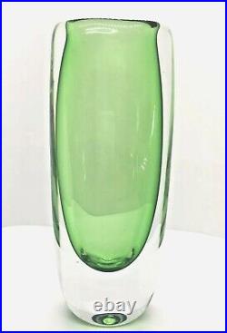 Vintage Kosta Boda Art Glass Green Cased Vase Signed V Lindstrand 46077 9.25