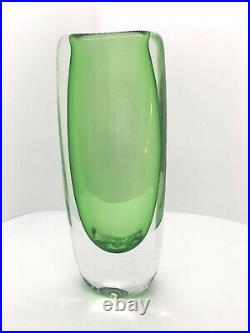 Vintage Kosta Boda Art Glass Green Cased Vase Signed V Lindstrand 46077 9.25