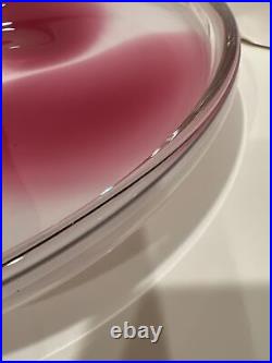 Vintage Kosta Boda Art Glass Round Low Bowl Pink And White