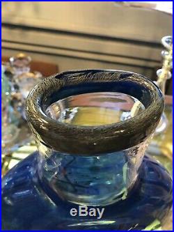 Vintage Kosta Boda Bertil Vallien Satellite Blue Art Glass Vase 13 Height