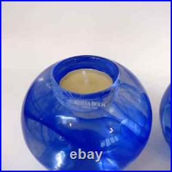 Vintage Kosta Boda Blue Art Glass Pair of Tea Light Candleholders, Votives