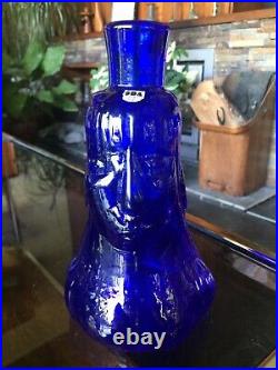 Vintage Kosta Boda Erik Hoglund Bottle / Vase with Lady and Bull in Cobalt Blue