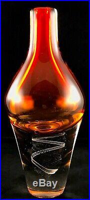 Vintage Kosta Boda Fire Orange Glass Vase Klas-Goran Tinback Swedish Art Glass