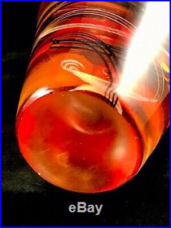 Vintage Kosta Boda Fire Orange Glass Vase Klas-Goran Tinback Swedish Art Glass