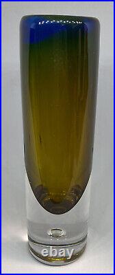 Vintage Kosta Boda Glass Amber Blue Vase Hand Signed Handmade