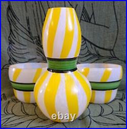 Vintage Kosta Boda Glass Yellow Ribbon Bowls Vase Painted Signed Ulrica Vallien
