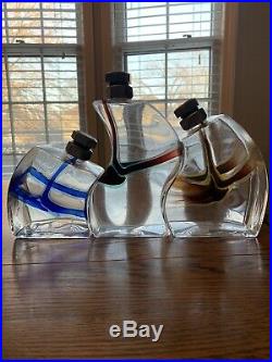 Vintage Kosta Boda Kjell Engman Art Glass Macho Decanter Clear, 3 Bottle Set