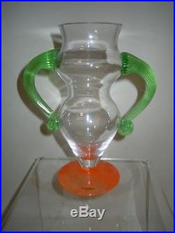 Vintage Kosta Boda Kjell Engman Swedish Art Glass Vase Female Form Orange Green
