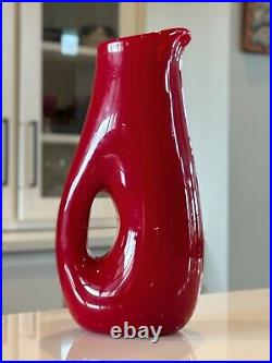 Vintage Kosta Boda Red Pierced Hole Art Glass Vase Attr to Vicke Lindstrand