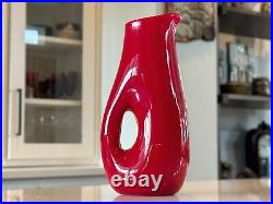 Vintage Kosta Boda Red Pierced Hole Art Glass Vase Attr to Vicke Lindstrand