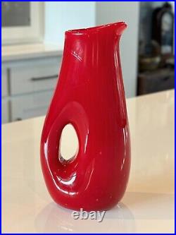 Vintage Kosta Boda Red Pierced Hole Art Glass Vase Attr to Vicke Lindstrand