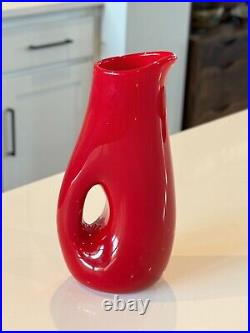 Vintage Kosta Boda Red Pierced Hole Art Glass Vase Attr to Vicke Lindstrand